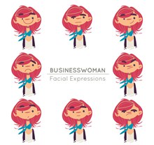 8款彩绘红发商务女子头像图矢量图