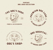 4款复古宠物医院和商铺标志图矢量图