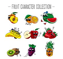 9款手绘彩色表情水果图矢量素材