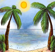 彩绘大海和棕榈树风景图矢量下载