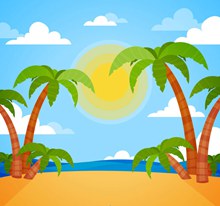 彩色沙滩棕榈树风景图矢量图下载