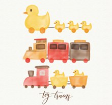 3款水彩绘玩具火车矢量