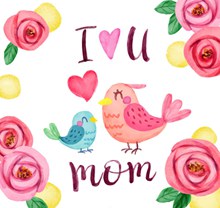 彩绘母亲节玫瑰花和鸟矢量素材
