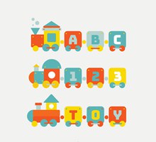 3款彩色字母玩具火车矢量