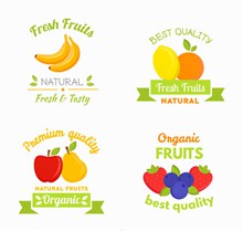 4款彩色新鲜水果标签图矢量素材