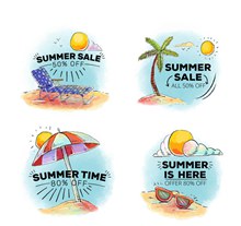 4款彩绘夏季促销标签图矢量图下载