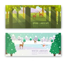 2款创意春季和冬季风景banner图矢量图下载