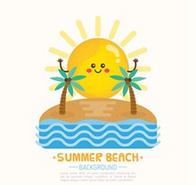 可爱夏季沙滩和太阳矢量图下载