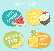 4款彩色夏季水果标签矢量图