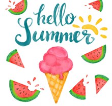 彩绘夏季冰淇淋和西瓜图矢量图片