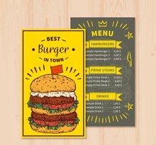 彩绘汉堡包菜单设计矢量