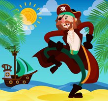 卡通岛屿上的海盗矢量图