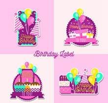 4款紫色生日快乐标签矢量图片