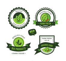 4款创意绿色有机食品标签图矢量