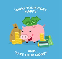 创意小猪存钱罐和钱币矢量图下载