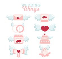 8款可爱婚礼元素翅膀图矢量