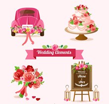 4款彩色玫瑰花装饰婚礼元素图矢量下载