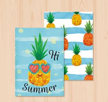 彩绘夏季菠萝卡片正反面图矢量下载