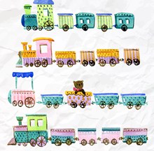 4款彩绘褶皱纸张上的玩具火车图矢量