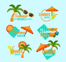 6款彩色夏季沙滩徽章图矢量下载