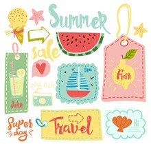 10款彩绘夏季吊牌和食物矢量下载