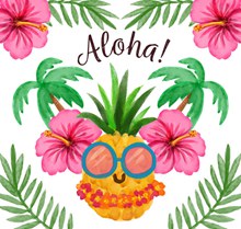 水彩绘夏威夷扶桑花和菠萝矢量图下载