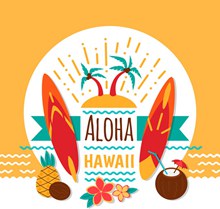 彩色质感夏威夷度假元素标签图矢量图片