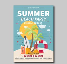 创意夏季度假元素沙滩派对海报图矢量素材