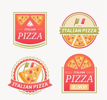 4款彩色披萨快餐标签矢量图片