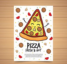 可爱笑脸三角披萨宣传单矢量素材