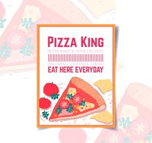 彩绘三角披萨宣传单矢量图片