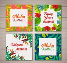 4款彩色夏威夷花卉卡片矢量图片