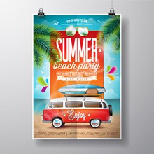 时尚夏季沙滩派对海报矢量下载