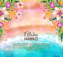 水彩绘夏威夷沙滩花卉矢量图片
