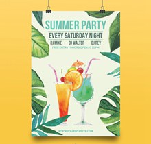 水彩绘夏季鸡尾酒派对海报图矢量图片