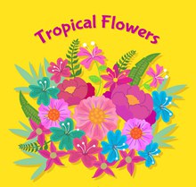 彩绘热带花卉花束矢量图