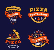4款彩色披萨快餐标志矢量