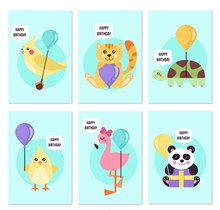 6款可爱动物生日卡片矢量图下载