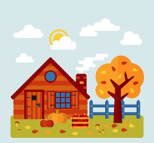 创意秋季小木屋和树木风景图矢量