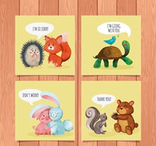 4款彩绘动物友谊卡片矢量