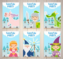 6款创意童话派对卡片矢量图