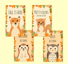 4款秋季动物卡片设计图狐狸矢量