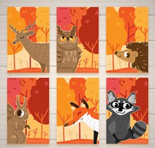 6款秋季森林动物卡片鹿矢量图片