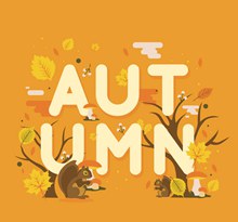 创意松鼠和树叶装饰秋季艺术字图矢量图下载