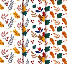 3款彩色秋季树叶和浆果无缝背景图矢量