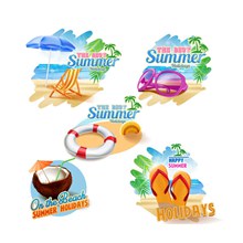 5款彩色夏季沙滩度假标签矢量图下载
