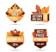 4款质感秋季树叶促销标签图矢量图片