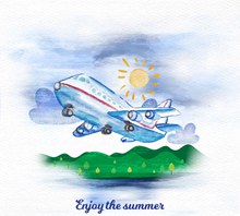 夏季飞机和郊外风景矢量