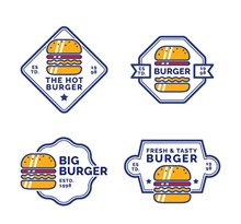 4款创意汉堡包店标签设计矢量图