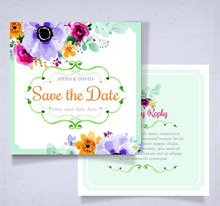 水彩绘花卉婚礼邀请卡正反面图矢量素材